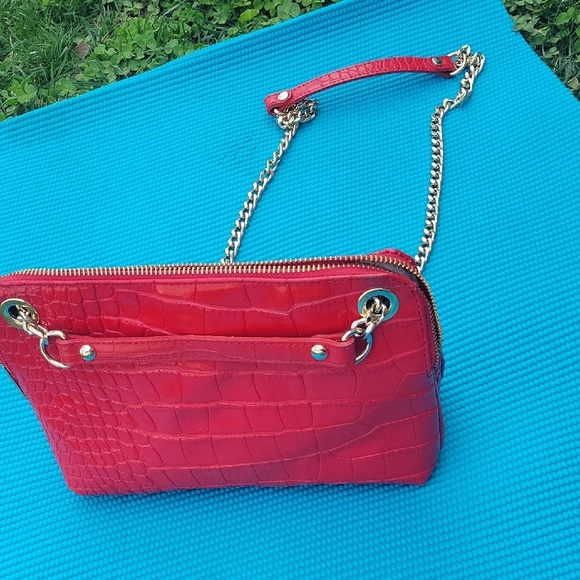 VALENTINA Elegant Red Croco- Chain Bag ,Made In Italy - Picture 3 of 12